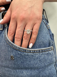 2 Carat Oval Lab Diamond Engagement Ring: 14K Gold Hidden Halo, IGI Certified