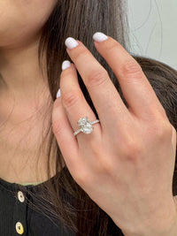 2 Carat Oval Lab Diamond Engagement Ring: 14K Gold Hidden Halo, IGI Certified