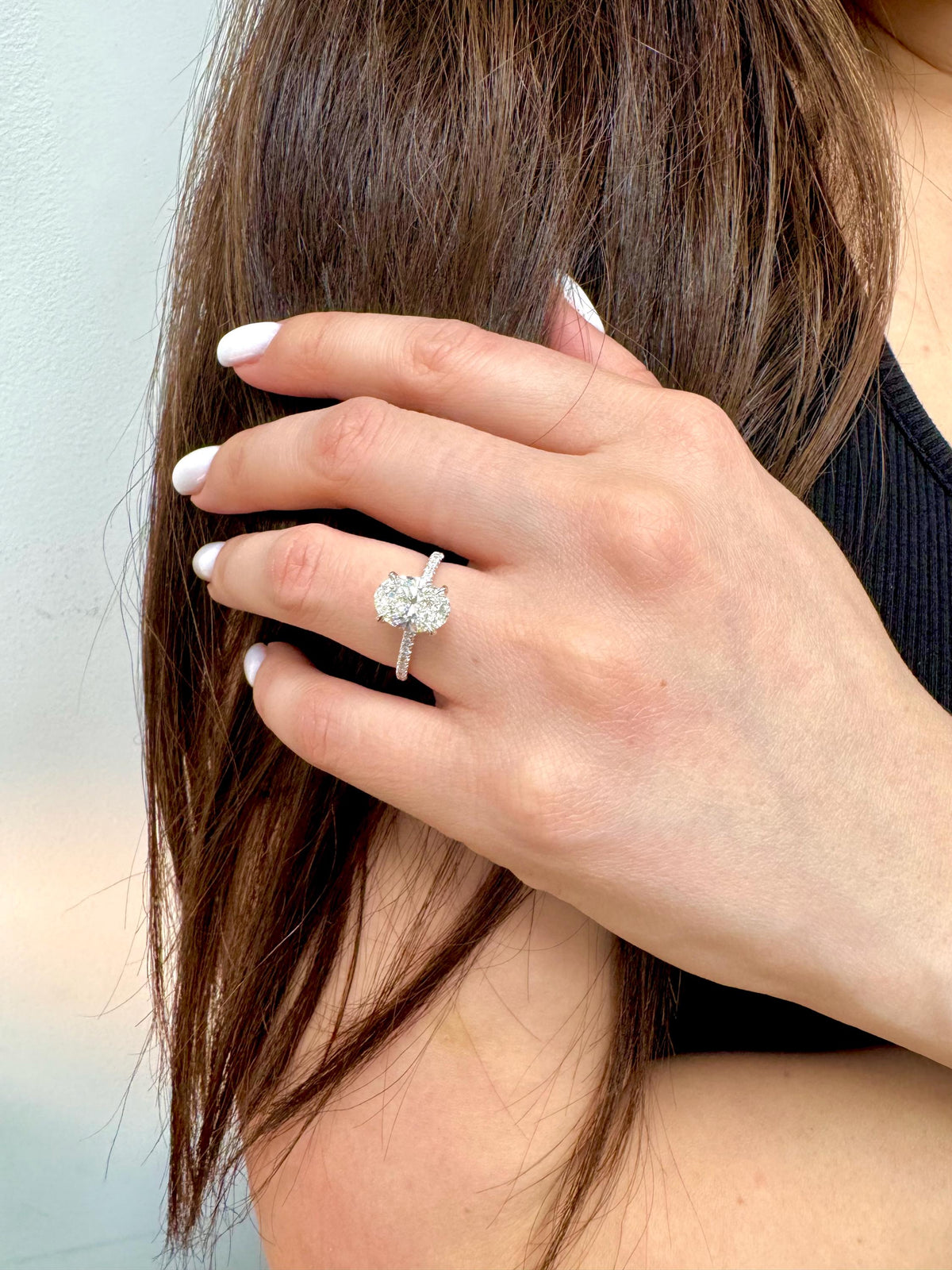 2 Carat Oval Lab Diamond Engagement Ring: 14K Gold Hidden Halo, IGI Certified