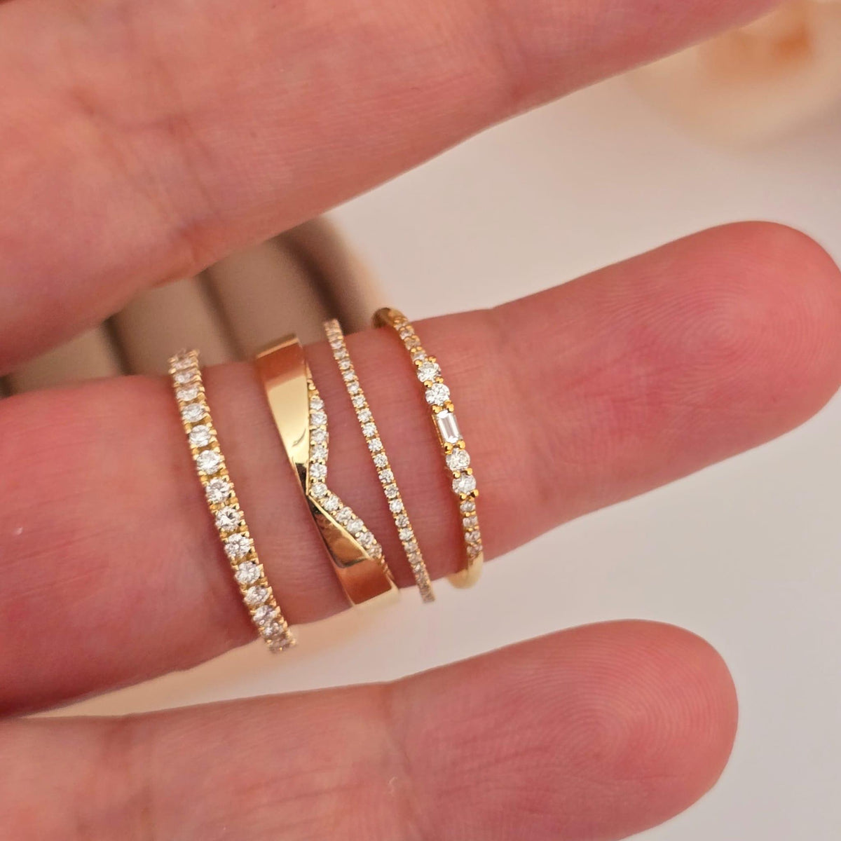 Diamond Chevron Wedding Band: 14K Gold V-Shape Stacking Ring