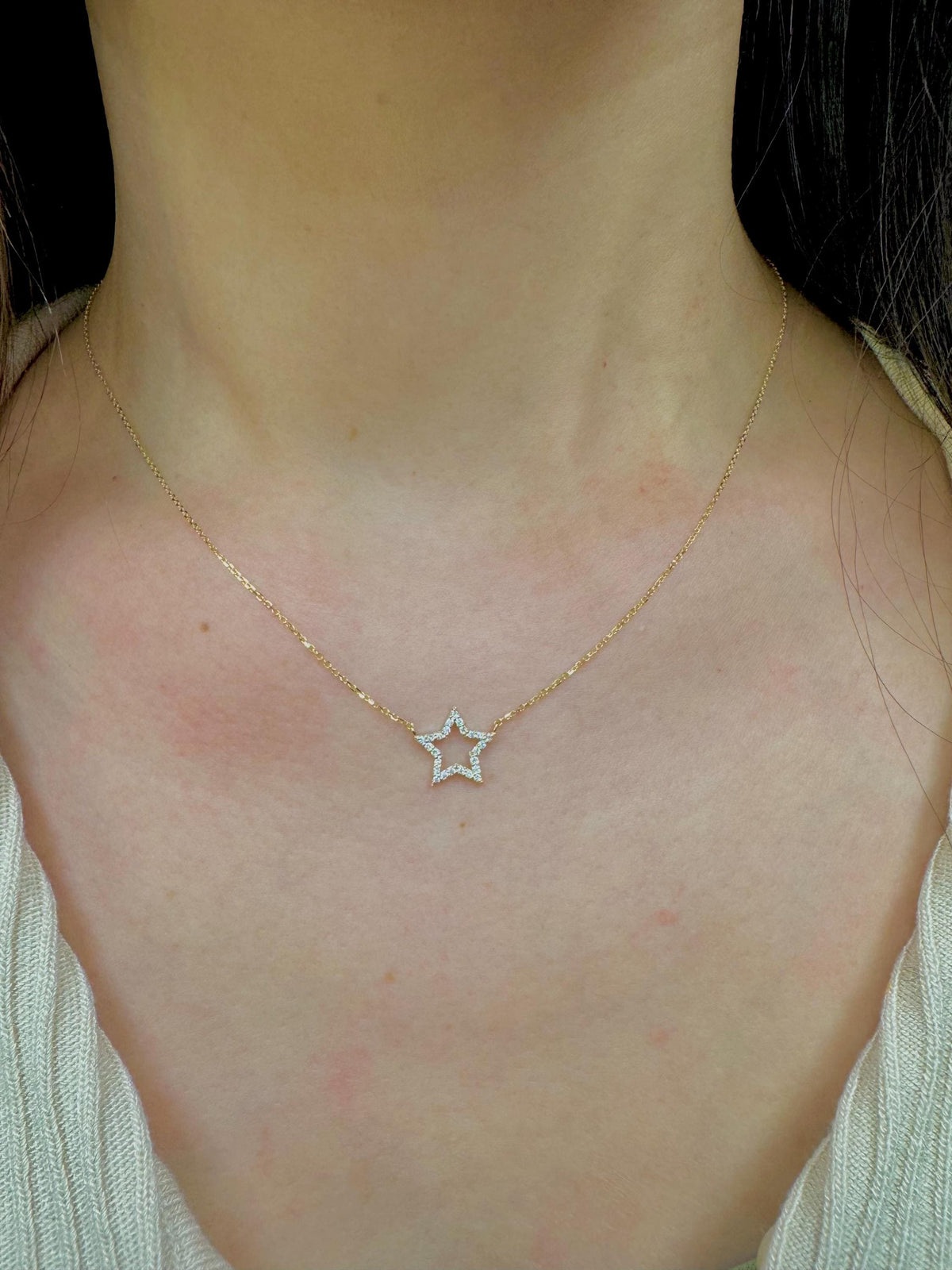 14k Solid Gold Diamond Star Necklace: Dainty Celestial Pendant