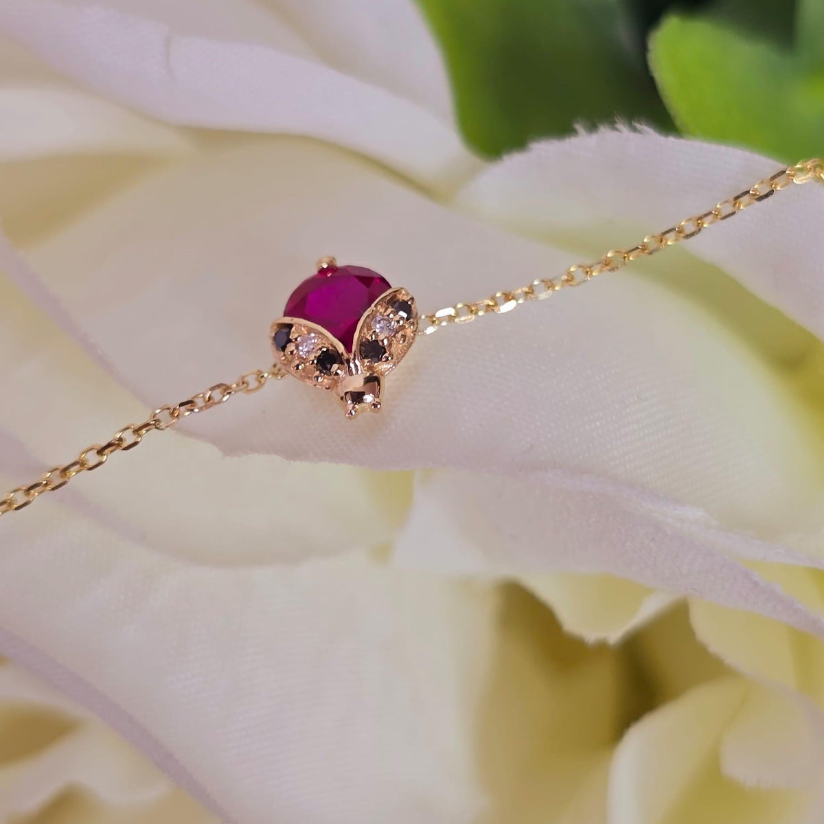 14k Gold Ladybug Bracelet: Ruby & Diamond Accent, Children's Jewelry