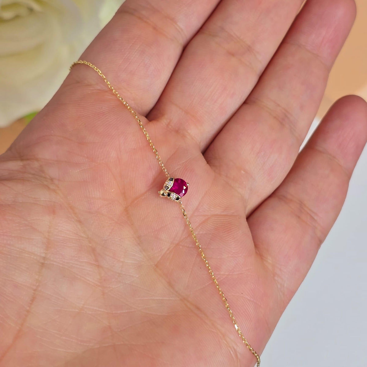 14k Gold Ladybug Bracelet: Ruby & Diamond Accent, Children's Jewelry