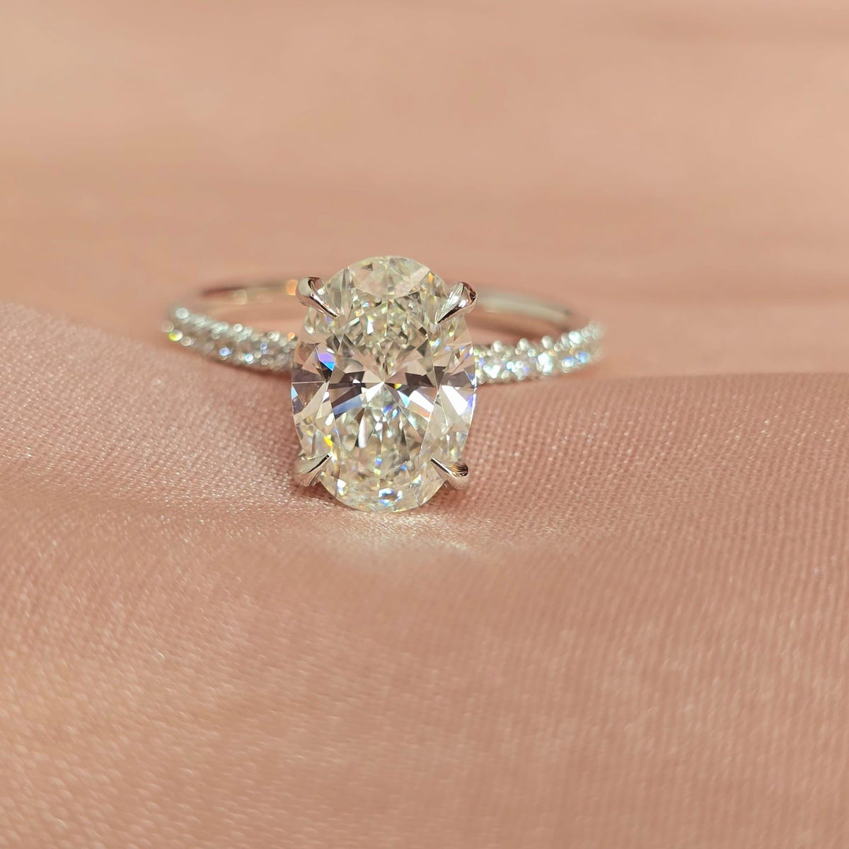 2 Carat Oval Lab Diamond Engagement Ring: 14K Gold Hidden Halo, IGI Certified