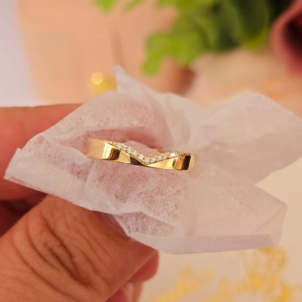 Diamond Chevron Wedding Band: 14K Gold V-Shape Stacking Ring