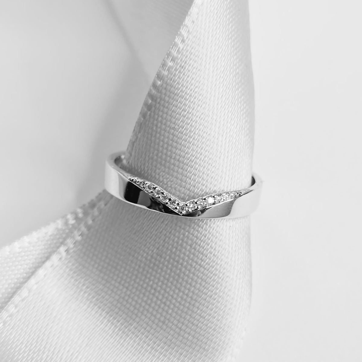 Diamond Chevron Wedding Band: 14K Gold V-Shape Stacking Ring