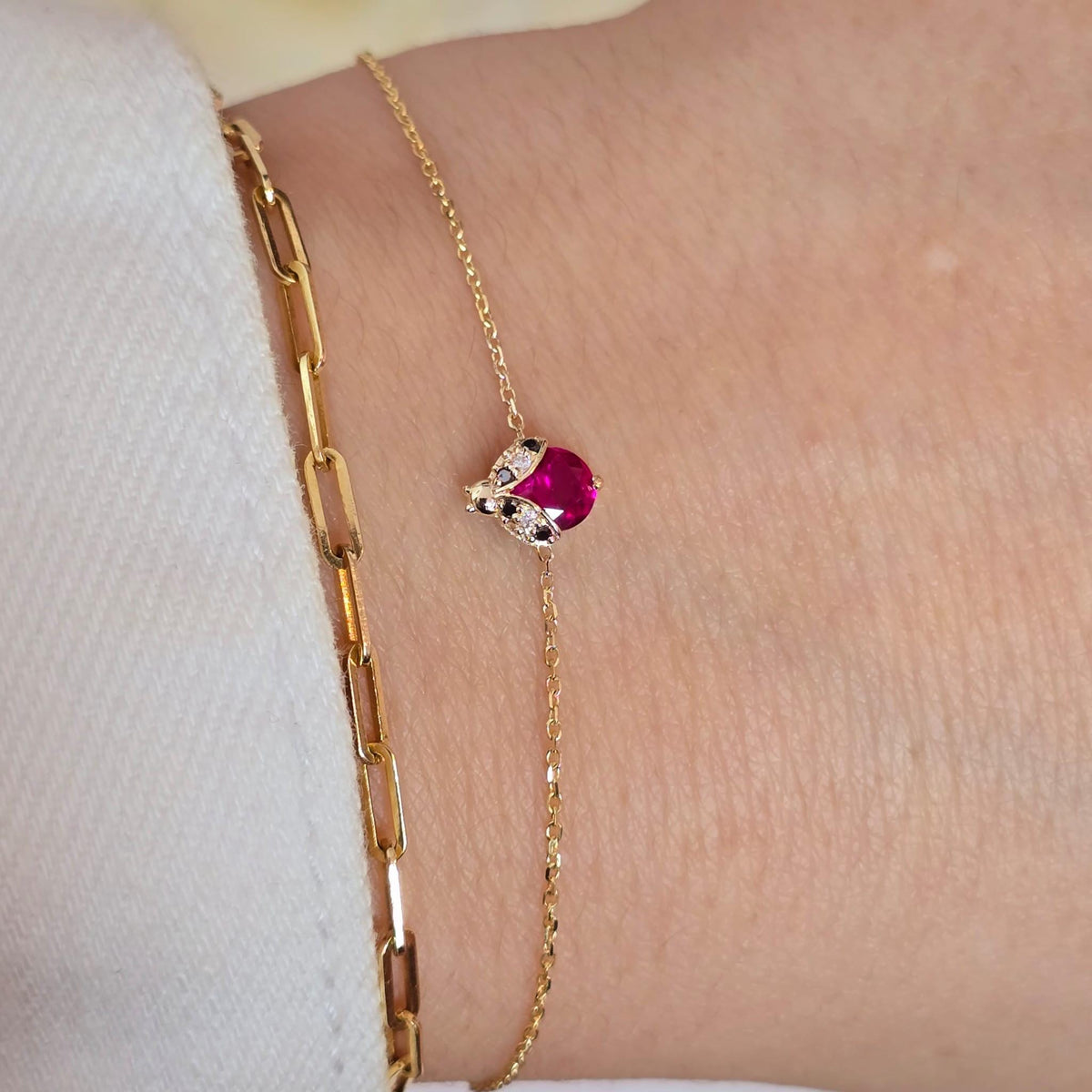 14k Gold Ladybug Bracelet: Ruby & Diamond Accent, Children's Jewelry