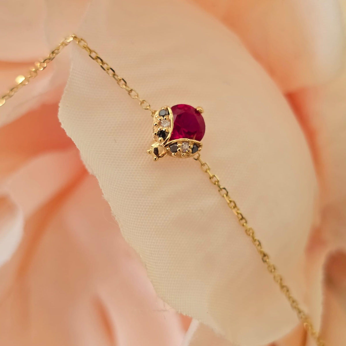 14k Gold Ladybug Bracelet: Ruby & Diamond Accent, Children's Jewelry