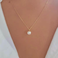Pearl Necklace in 14k Solid Gold, Freshwater Pearl Necklace, Dainty Pearl Solid Gold Necklace, Minimalist 14k Solid Gold Necklace, White
