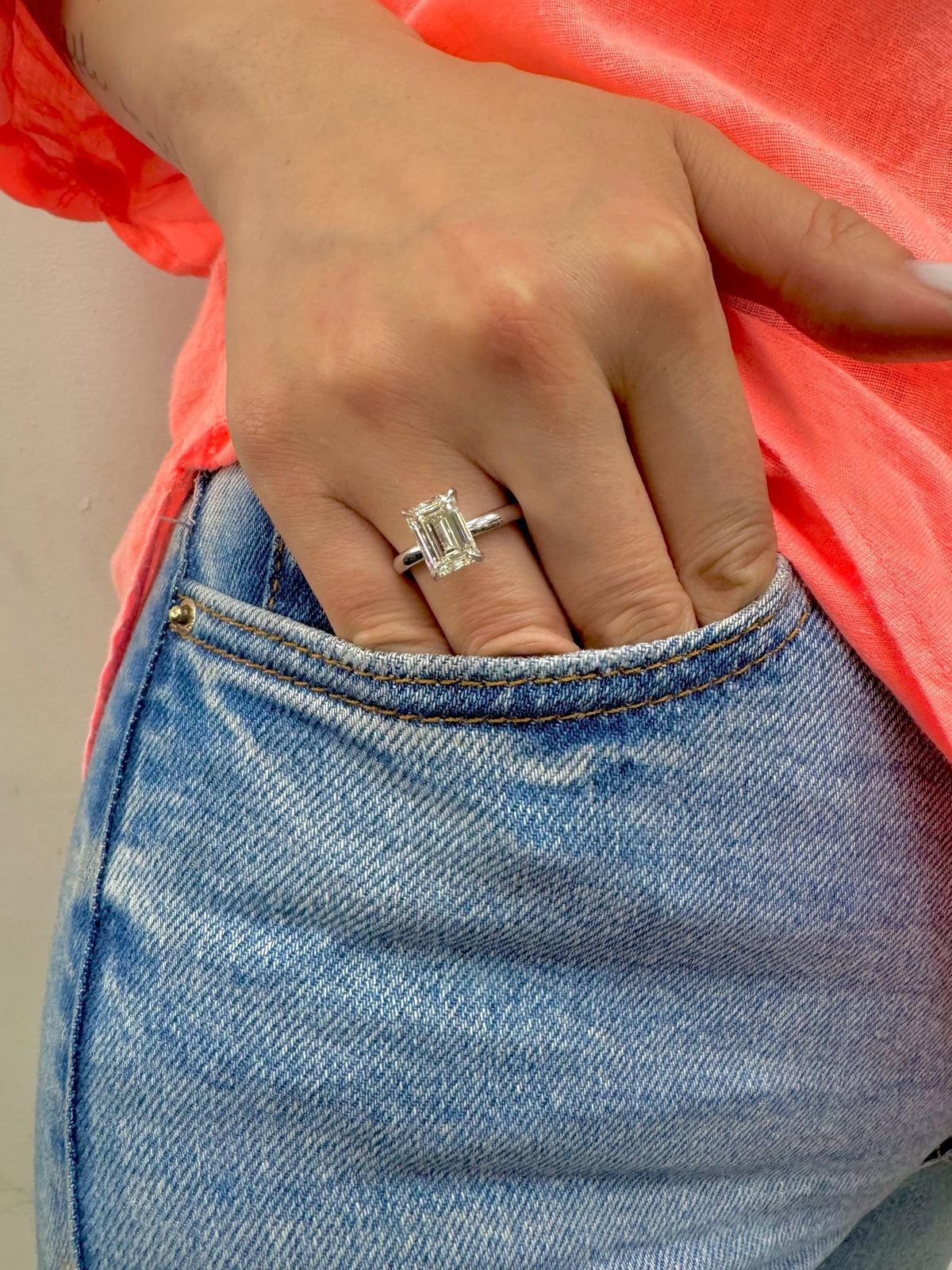 4 Carat D-VVS2 Emerald Cut  Lab Grown Diamond Ring: 14K Gold Ethical Engagement Ring