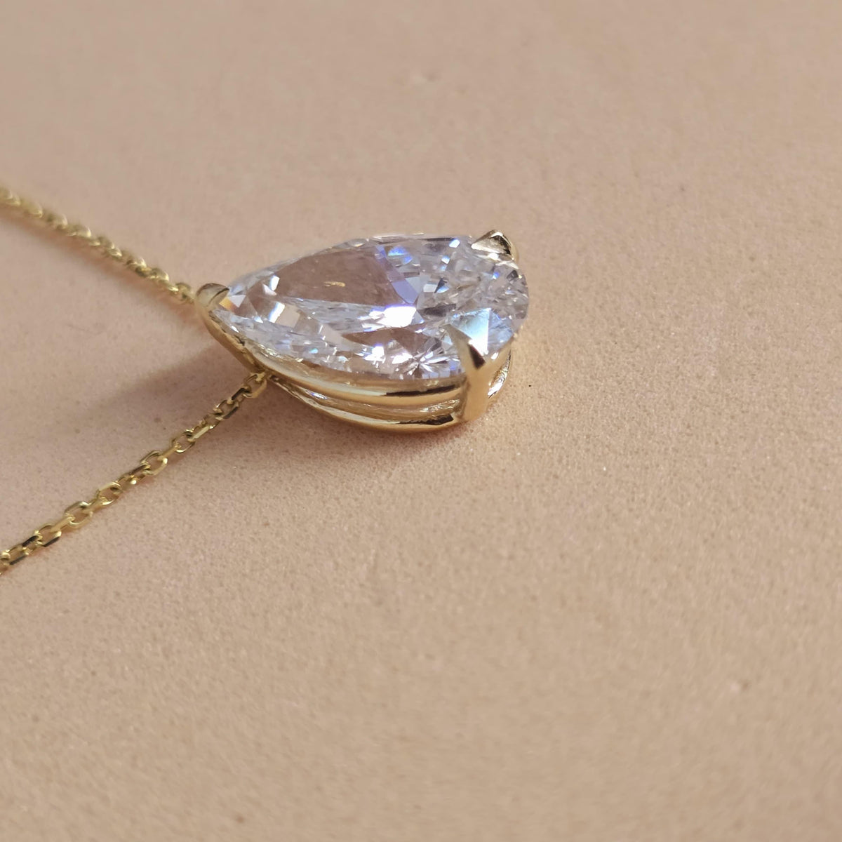 Pear Lab-Grown Diamond Solitaire Necklace in 14K Gold — view 4