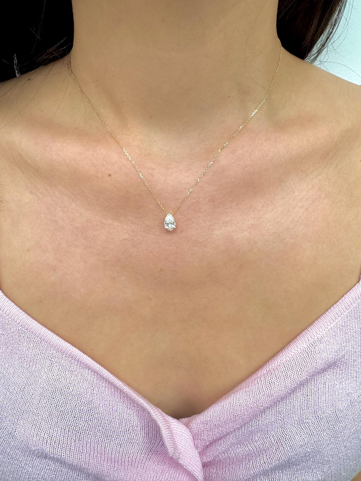 Pear Lab-Grown Diamond Solitaire Necklace in 14K Gold — view 5