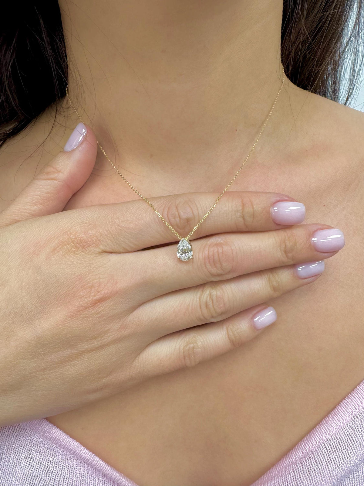 Pear Lab-Grown Diamond Solitaire Necklace in 14K Gold — view 7