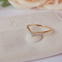 14k Gold Diamond Chevron Ring: Minimalist Stacking V Band