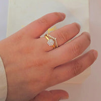 14k Gold Diamond Chevron Ring: Minimalist Stacking V Band