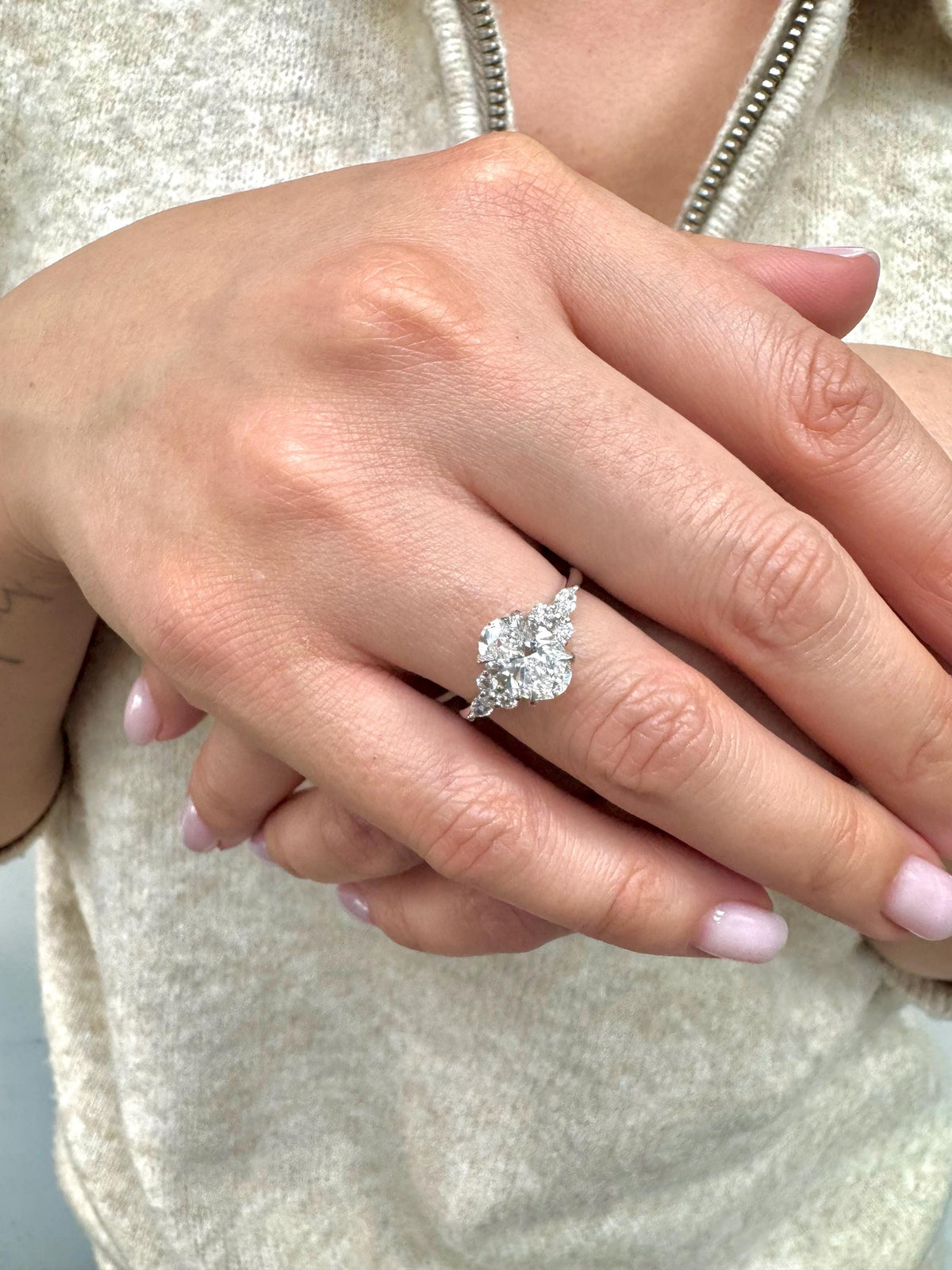 1.8 Carat Oval Lab-Grown Diamond Ring with Side Stones — view 4