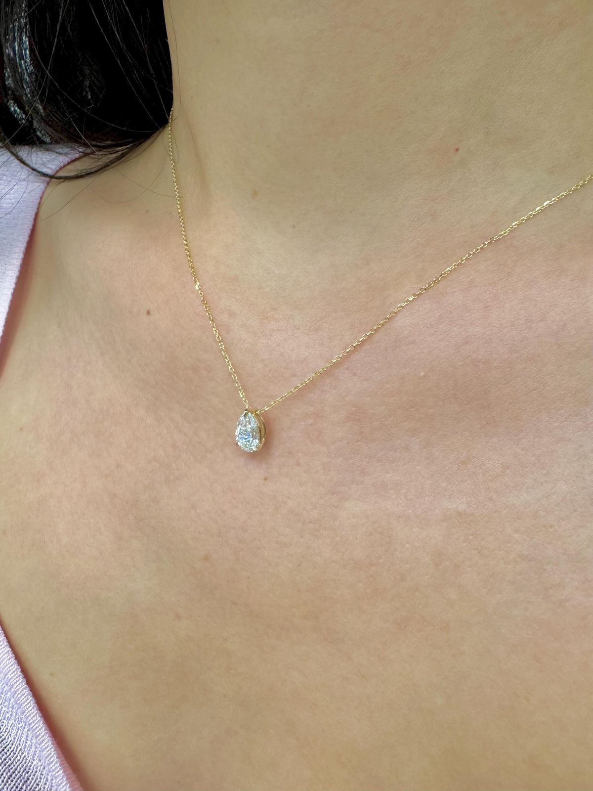 Pear Lab-Grown Diamond Solitaire Necklace in 14K Gold — view 10