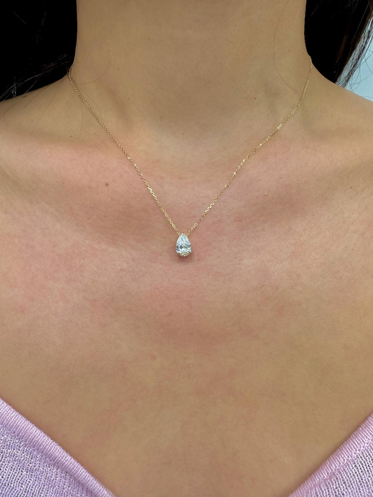 Pear Lab-Grown Diamond Solitaire Necklace in 14K Gold — view 3