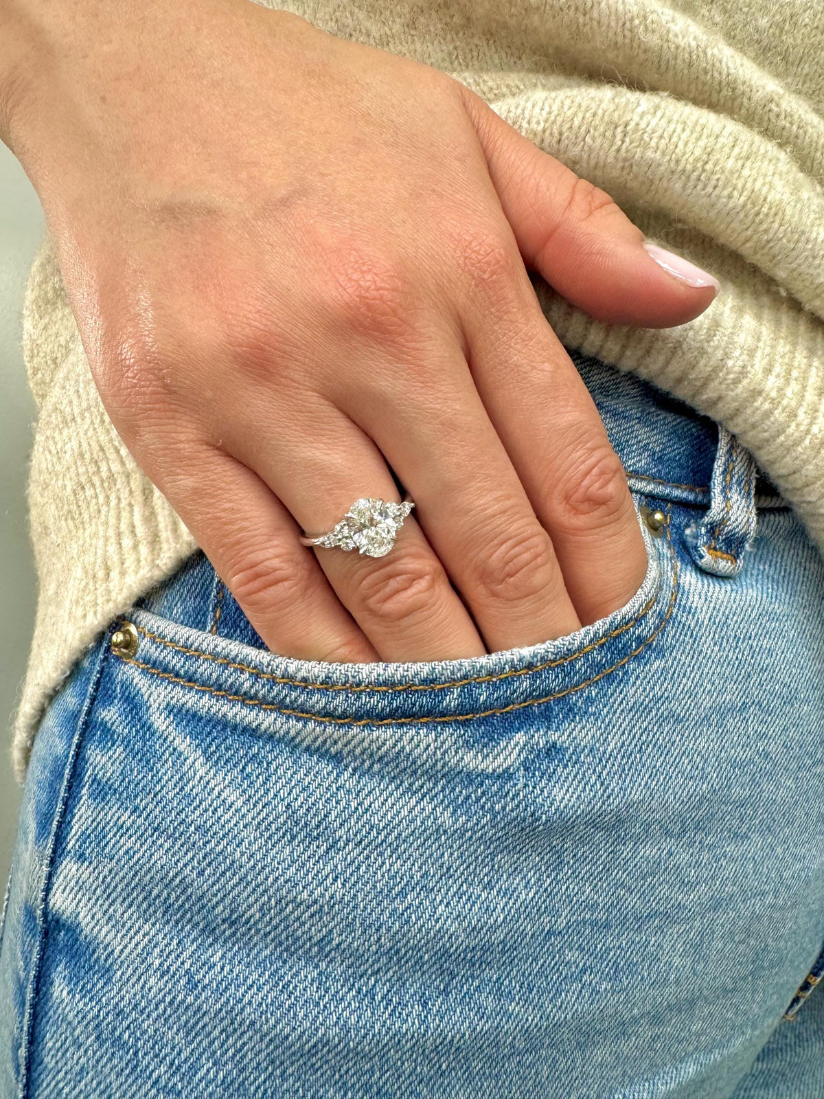 1.8 Carat Oval Lab-Grown Diamond Ring with Side Stones — view 1