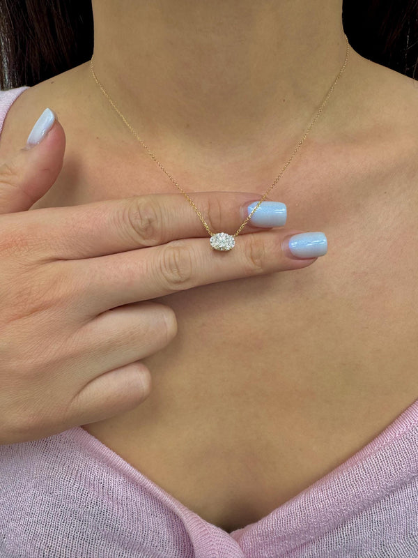 1 Ct Oval Cut Lab Grown Diamond Necklace: 14K Gold Solitaire Pendant, IGI Certified