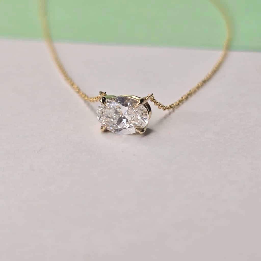 1 Ct Oval Cut Lab Grown Diamond Necklace: 14K Gold Solitaire Pendant, IGI Certified