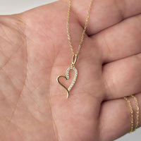 14K Solid Gold Diamond Heart Necklace – Dainty Heart Pendant, Real Gold Diamond Necklace for Women, Minimalist Jewelry, Gift for Her