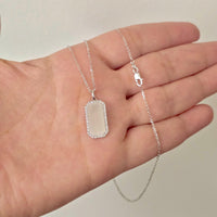 14K Gold Diamond Dog Tag Necklace – 0.28ct Diamond Pendant, Solid Gold Luxury Tag Necklace for Men & Women, Pave Diamond Rectangle Necklace