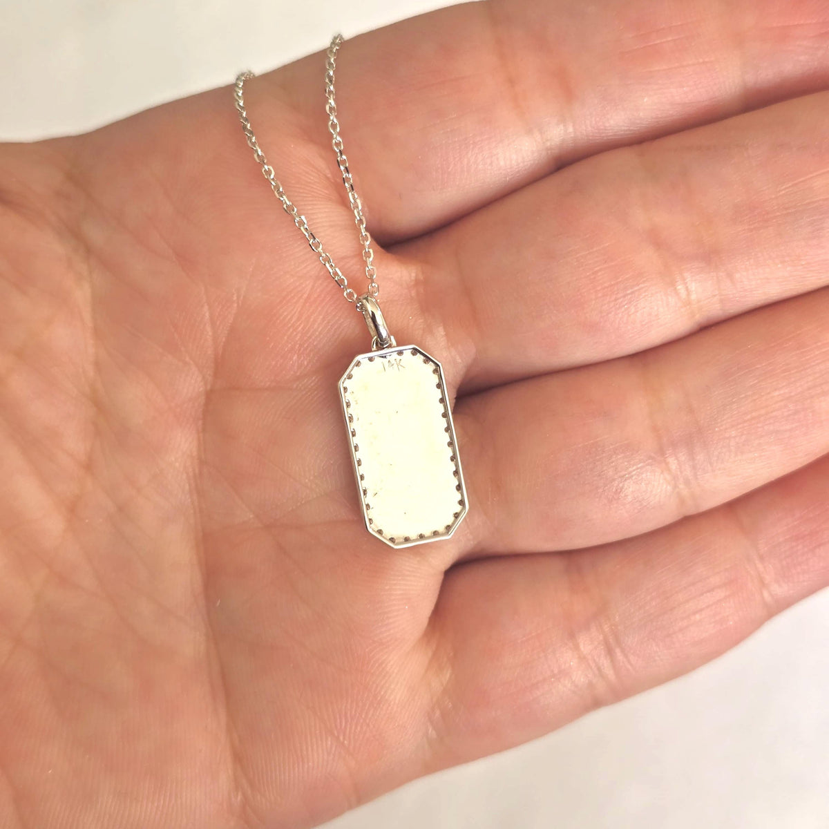 14K Gold Diamond Dog Tag Necklace – 0.28ct Diamond Pendant, Solid Gold Luxury Tag Necklace for Men & Women, Pave Diamond Rectangle Necklace