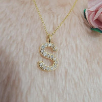 14K Gold Diamond Initial Necklace • Dainty Letter Charm