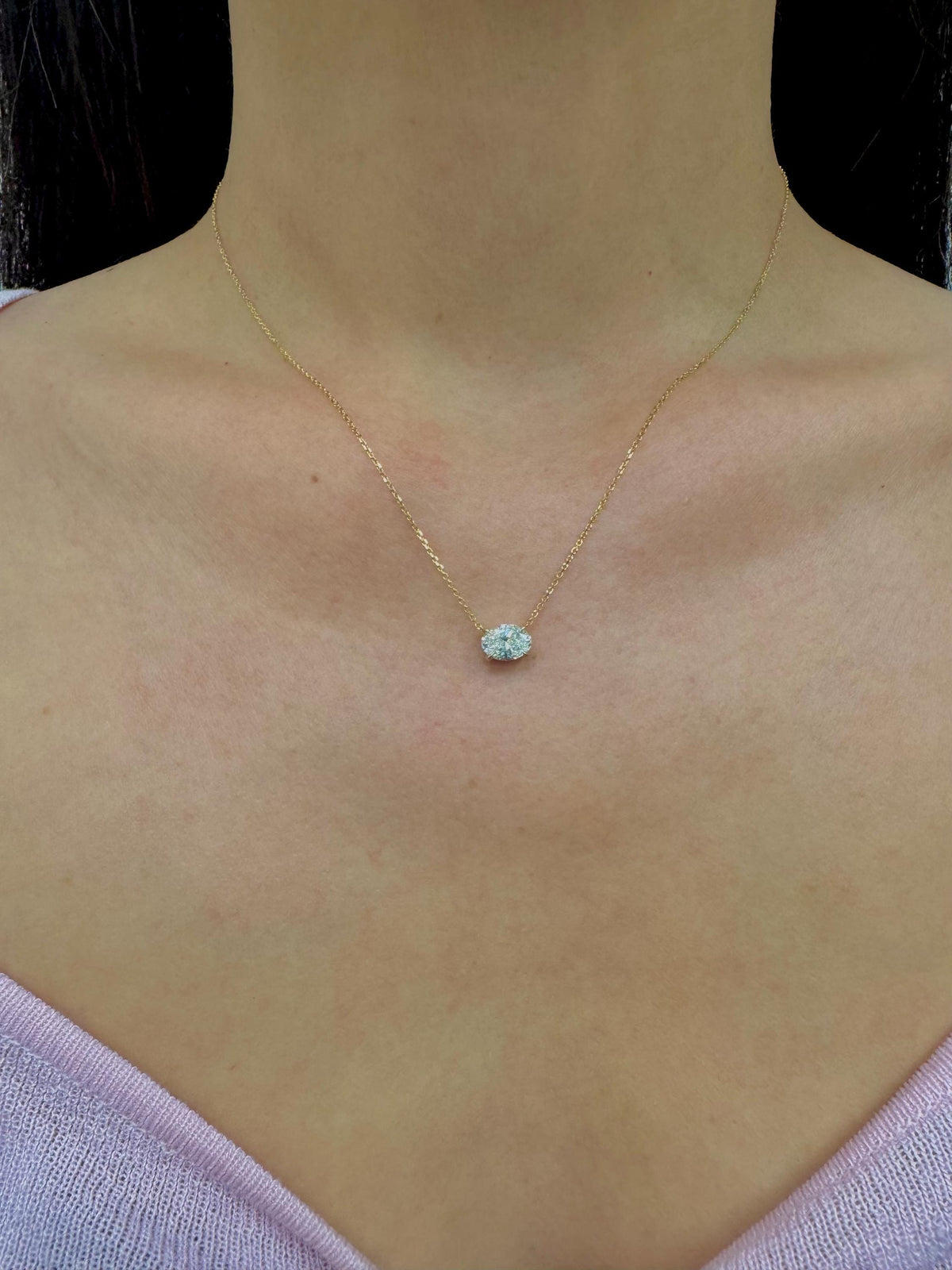 Oval Lab-Grown Diamond Solitaire Necklace in 14K Gold — view 6