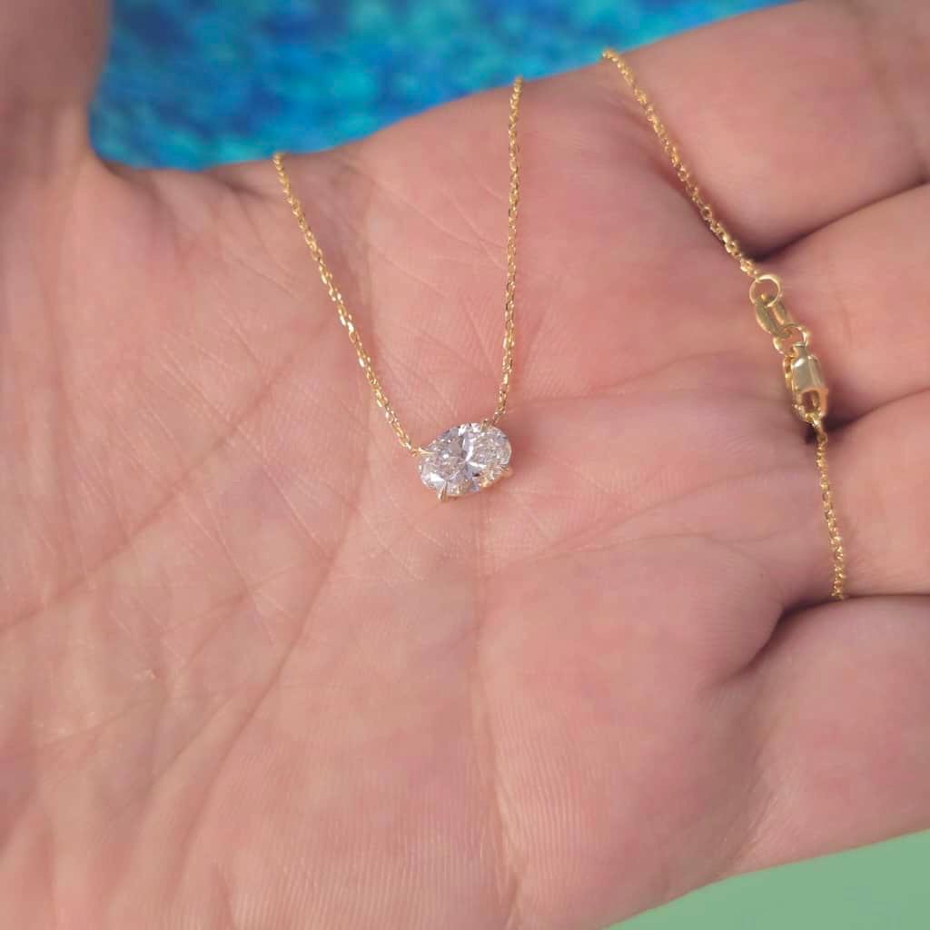 Oval Lab-Grown Diamond Solitaire Necklace in 14K Gold — view 4