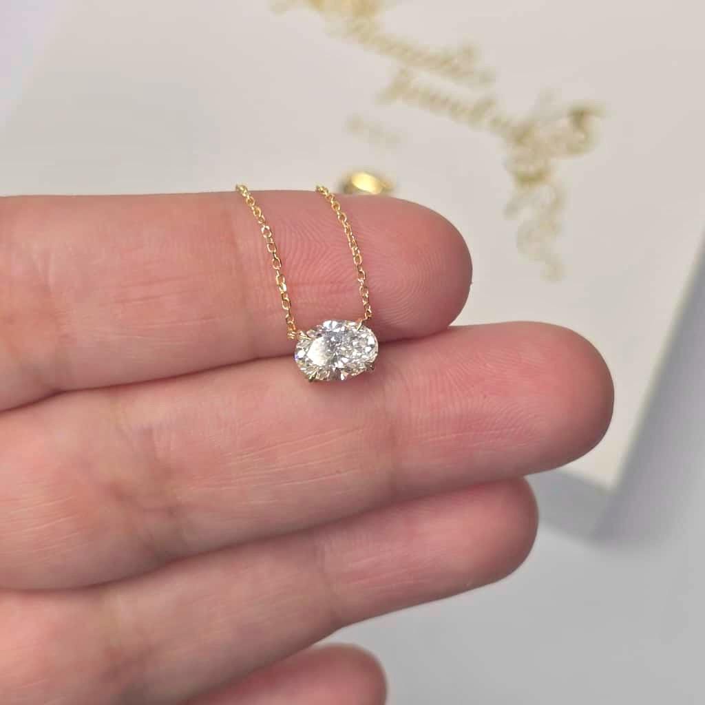 Oval Lab-Grown Diamond Solitaire Necklace in 14K Gold — view 8