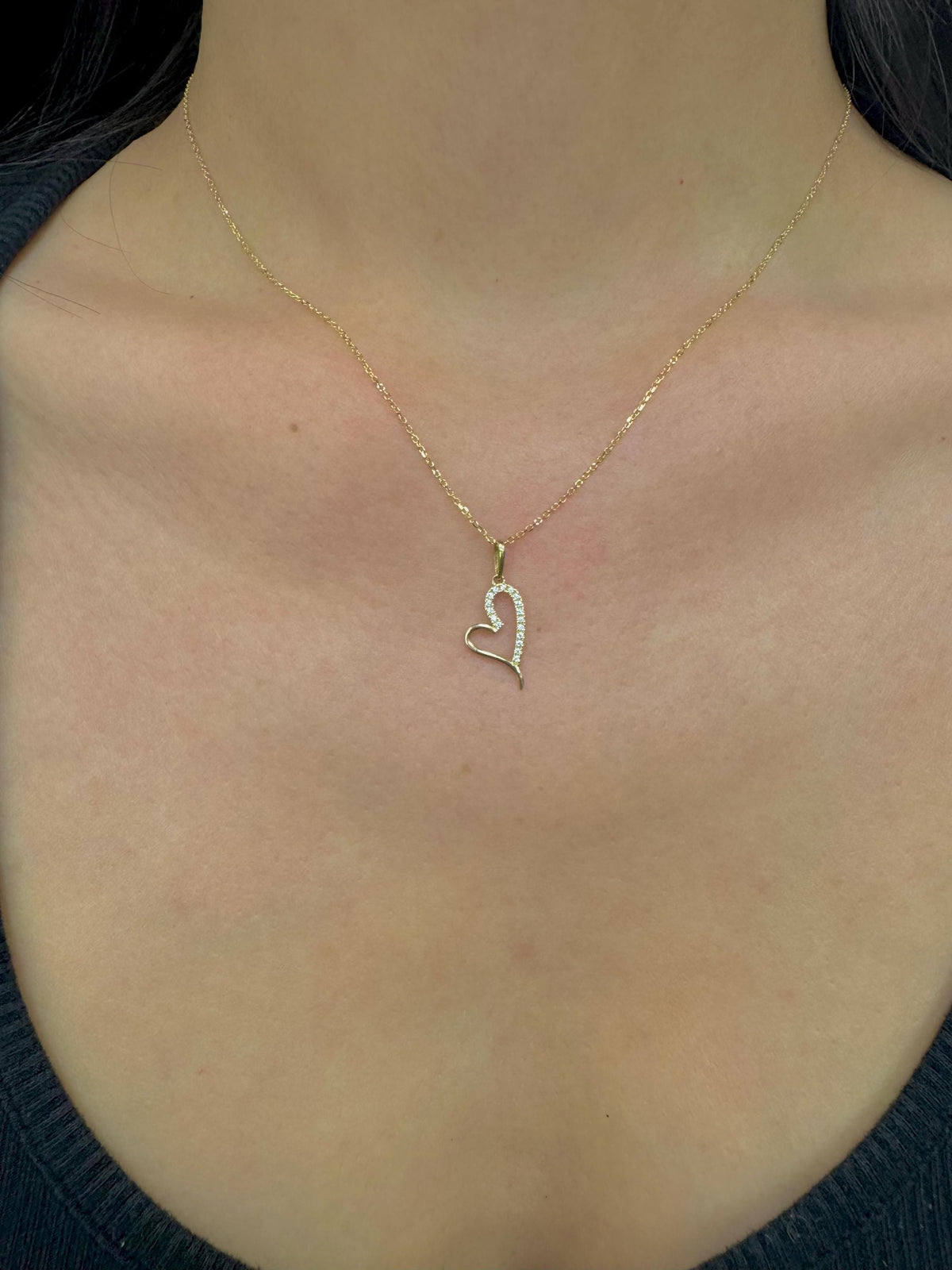 14K Solid Gold Diamond Heart Necklace – Dainty Heart Pendant, Real Gold Diamond Necklace for Women, Minimalist Jewelry, Gift for Her