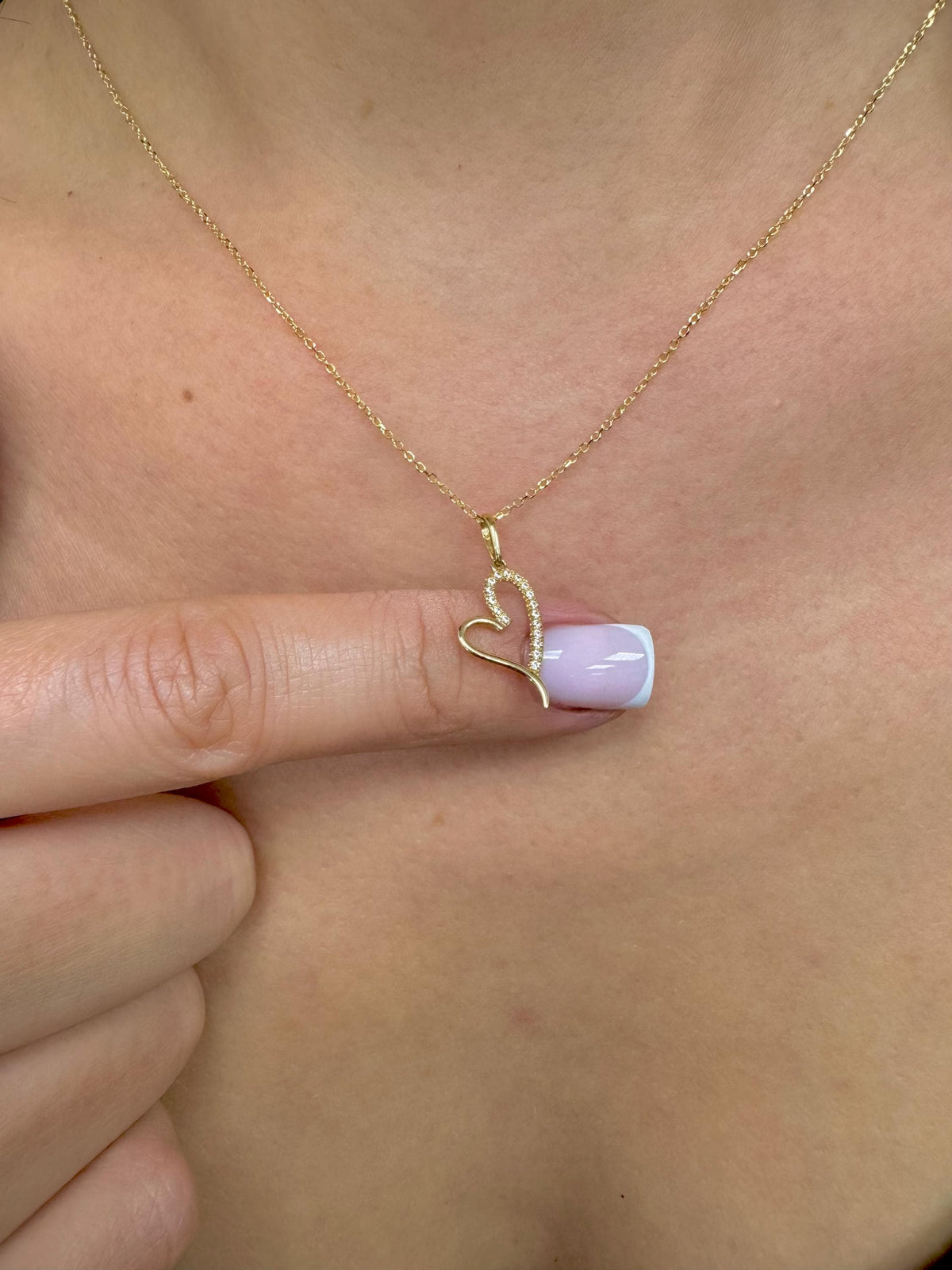 14K Solid Gold Diamond Heart Necklace – Dainty Heart Pendant, Real Gold Diamond Necklace for Women, Minimalist Jewelry, Gift for Her