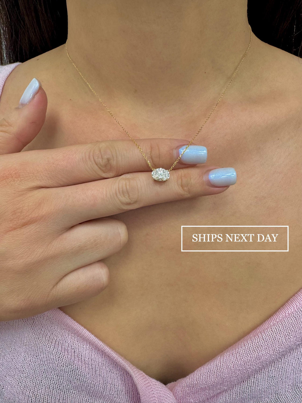 Oval Lab-Grown Diamond Solitaire Necklace in 14K Gold — view 1