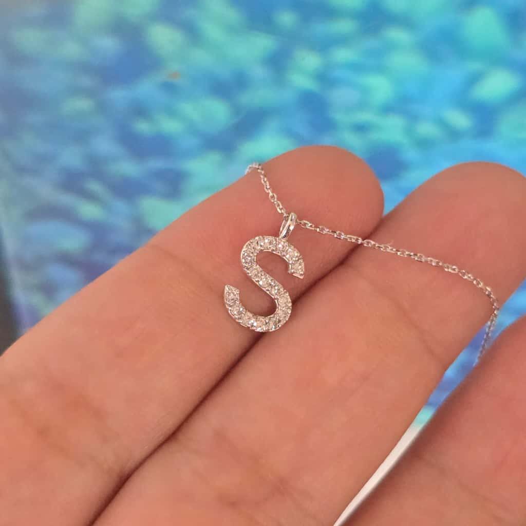14K Gold Diamond Initial Necklace • Dainty Letter Charm