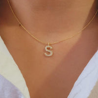 14K Gold Diamond Initial Necklace • Dainty Letter Charm