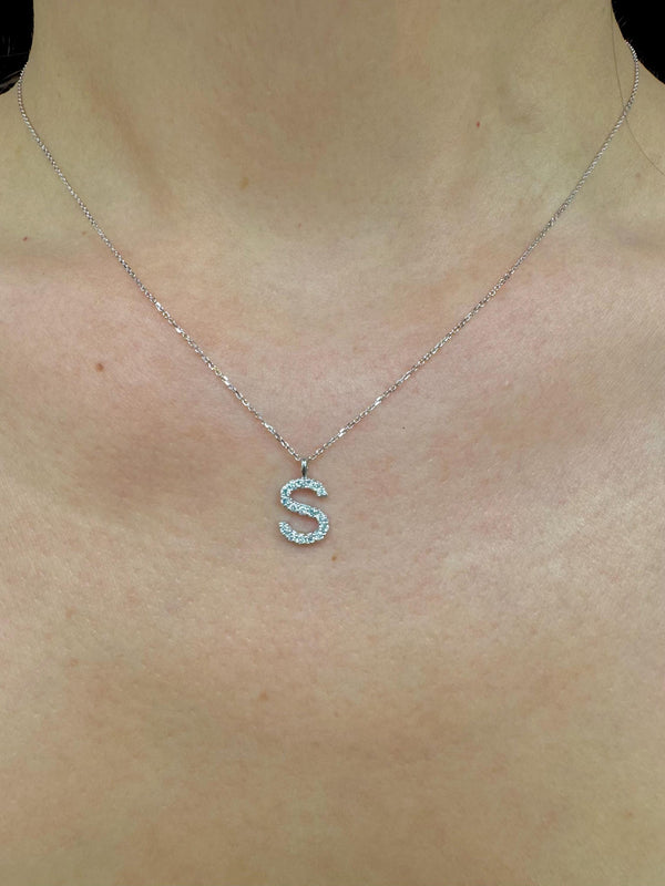 14K Gold Diamond Initial Necklace • Dainty Letter Charm