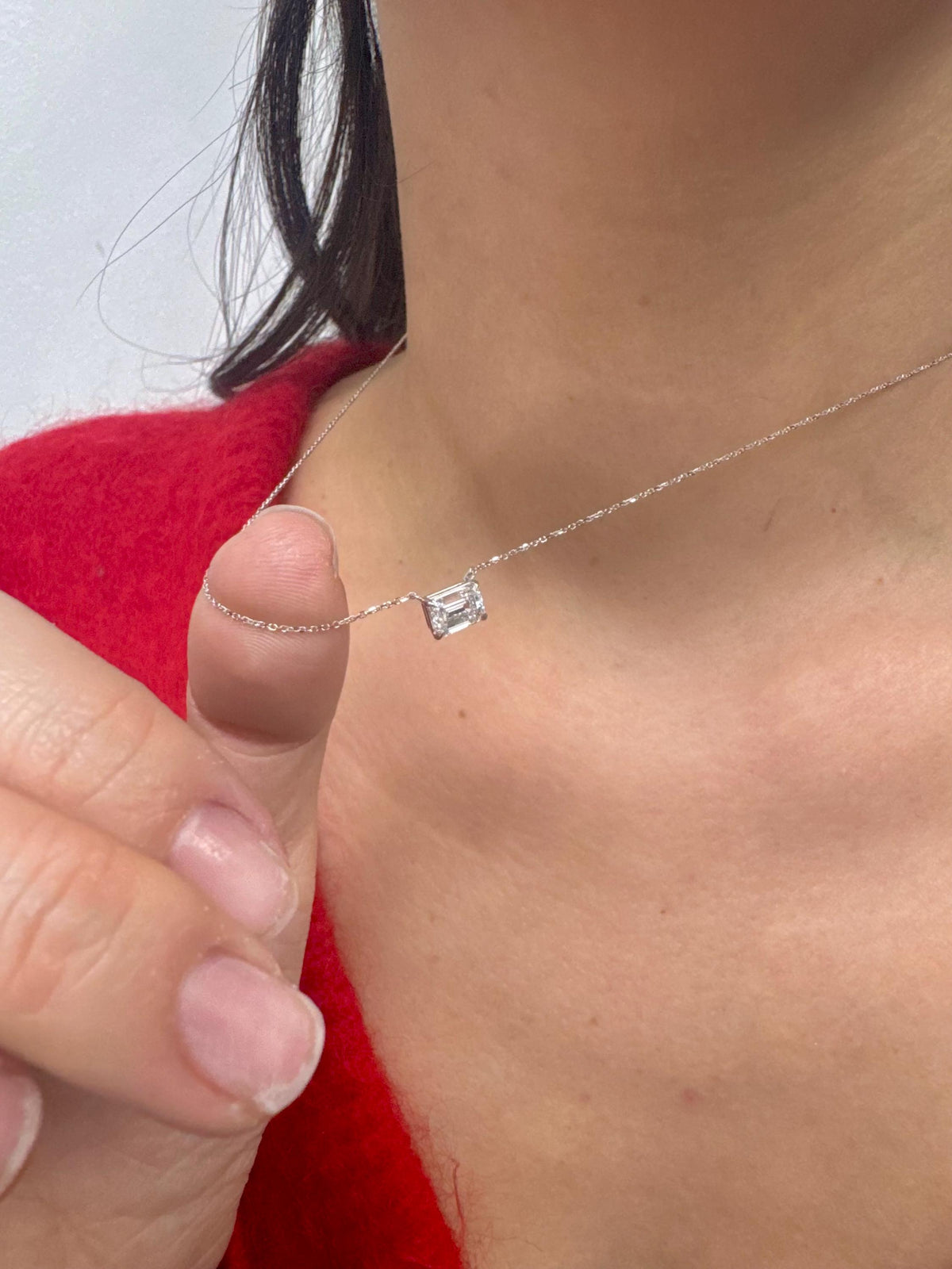 1 Ct Emerald Cut Lab Grown Diamond Necklace: 14K Gold Solitaire Pendant, IGI Certified