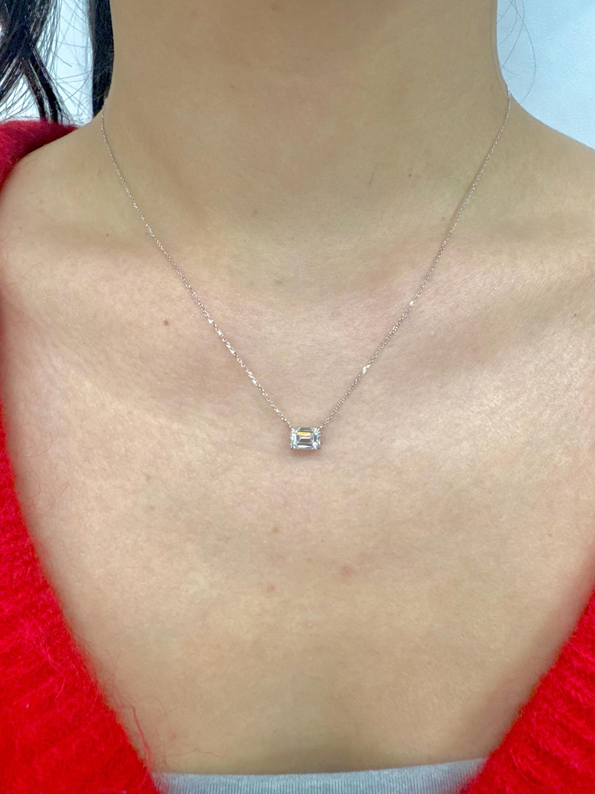 1 Ct Emerald Cut Lab Grown Diamond Necklace: 14K Gold Solitaire Pendant, IGI Certified