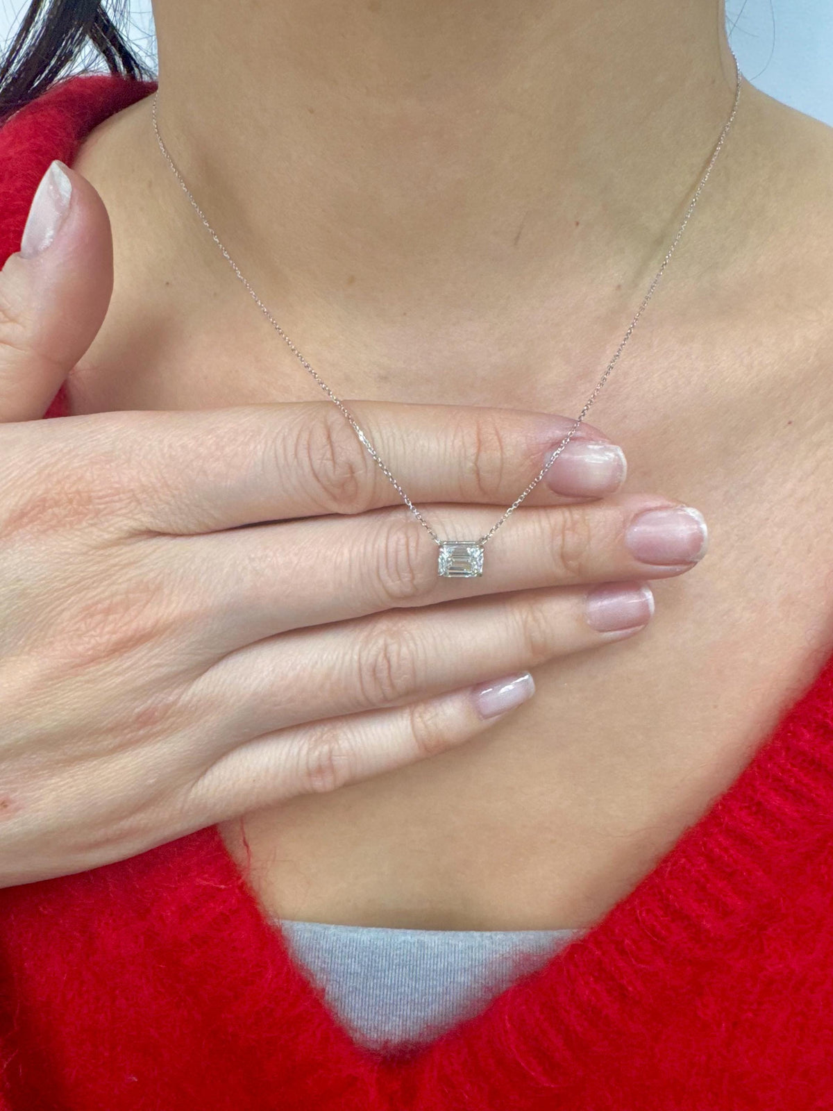 1 Ct Emerald Cut Lab Grown Diamond Necklace: 14K Gold Solitaire Pendant, IGI Certified