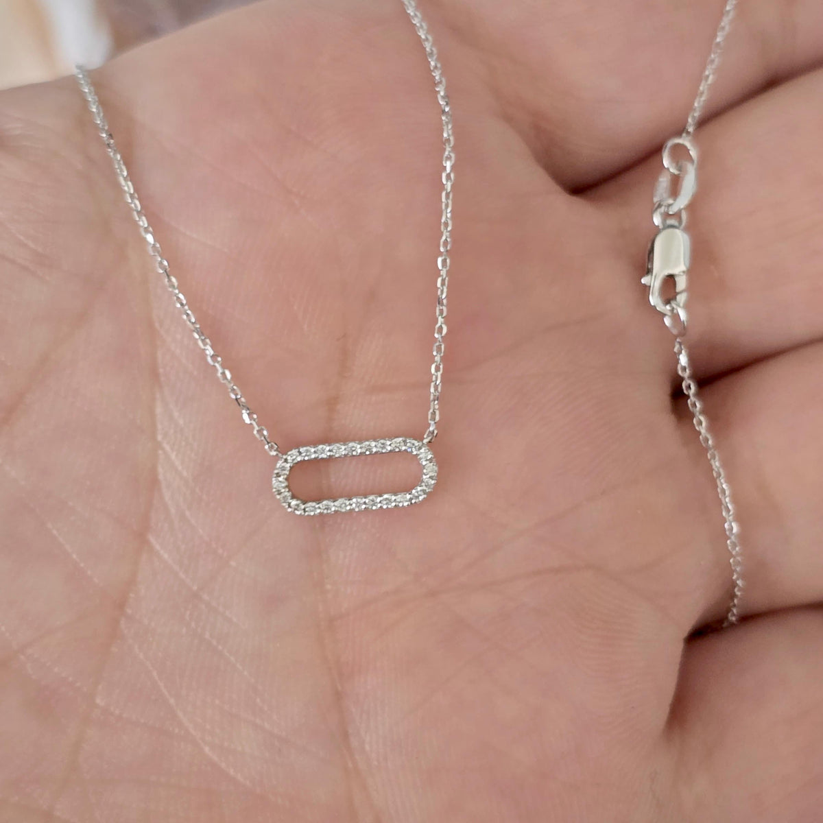 14k Gold Diamond Paperclip Necklace: Dainty Link Pendant