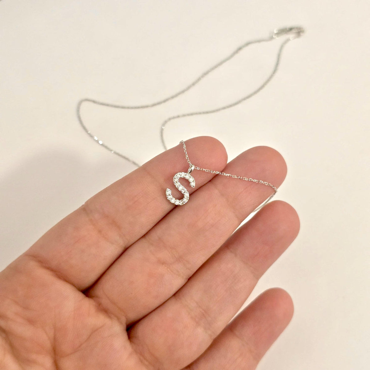 14K Gold Diamond Initial Necklace • Dainty Letter Charm