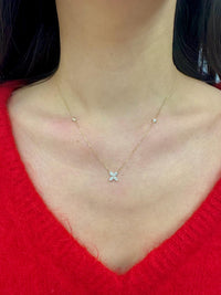 14k Solid Gold Marquise Diamond Flower Necklace, Bridal Pendant