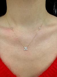 14k Solid Gold Marquise Diamond Flower Necklace, Bridal Pendant