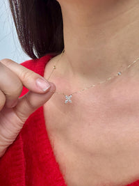 14k Solid Gold Marquise Diamond Flower Necklace, Bridal Pendant