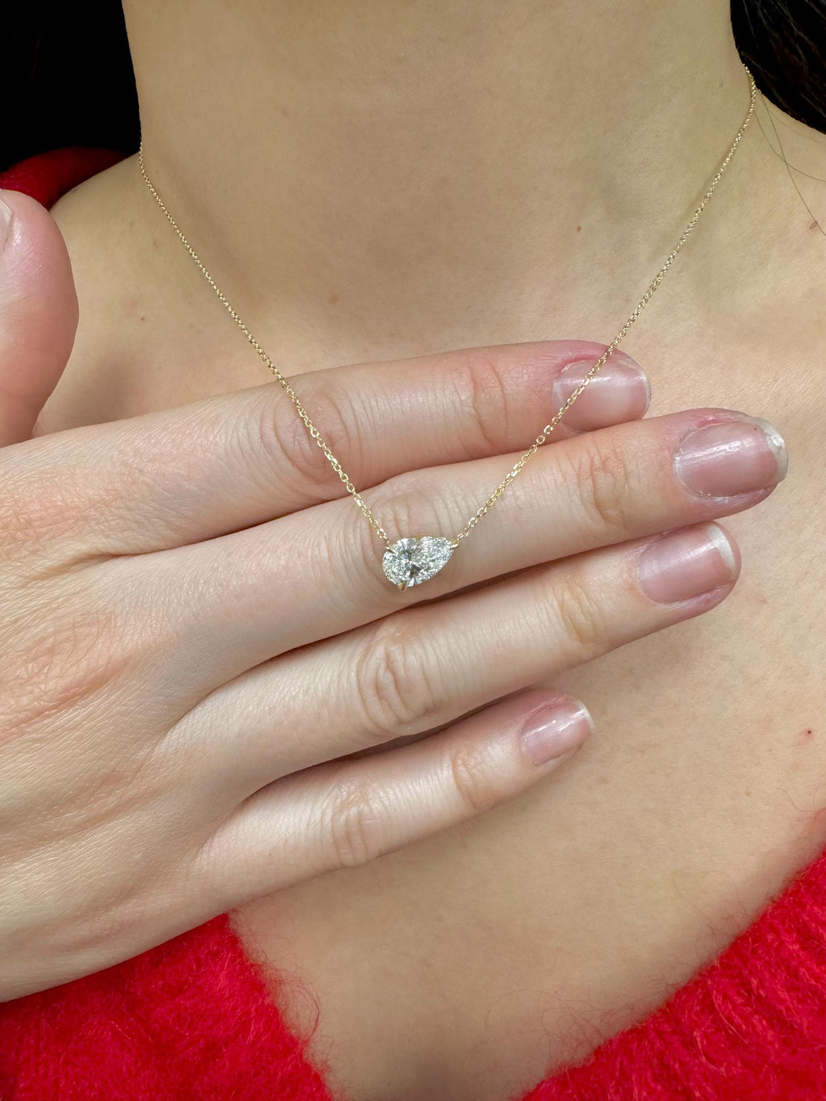 1 Carat Pear Lab-Grown Diamond Necklace in 14K Gold — view 2