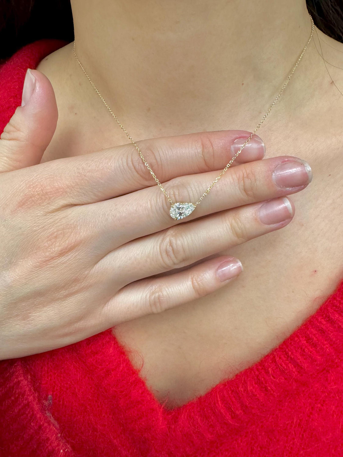 1 Carat Pear Lab-Grown Diamond Necklace in 14K Gold — view 1