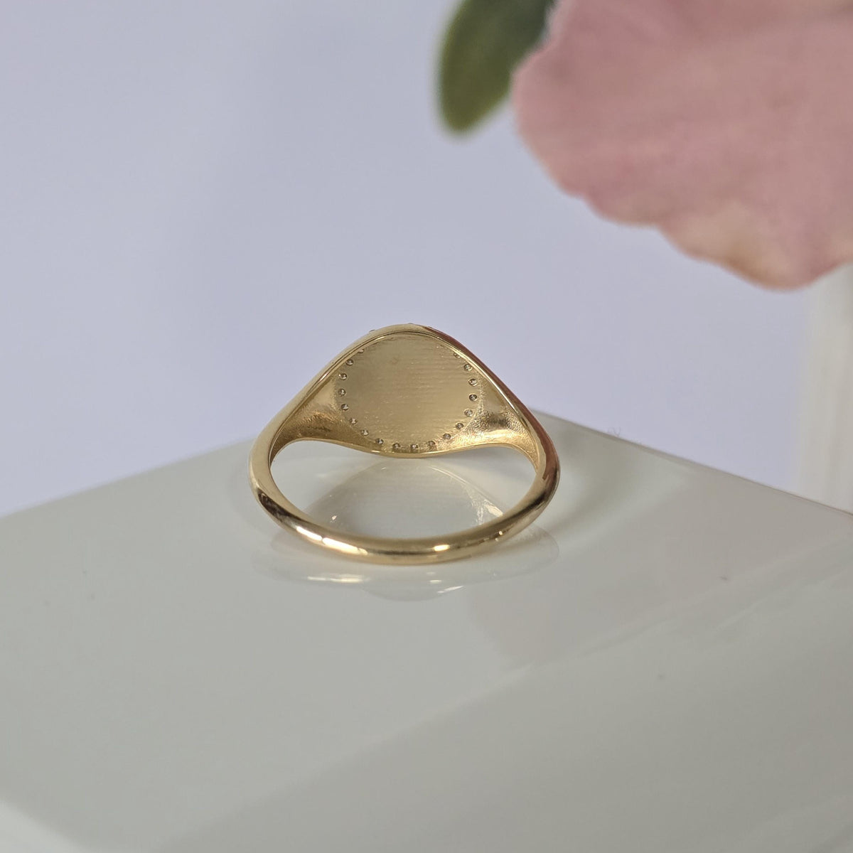 14K Solid Gold Diamond Signet Ring Personalized Initials Round Men Women