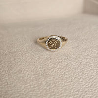 14K Solid Gold Diamond Signet Ring Personalized Initials Round Men Women